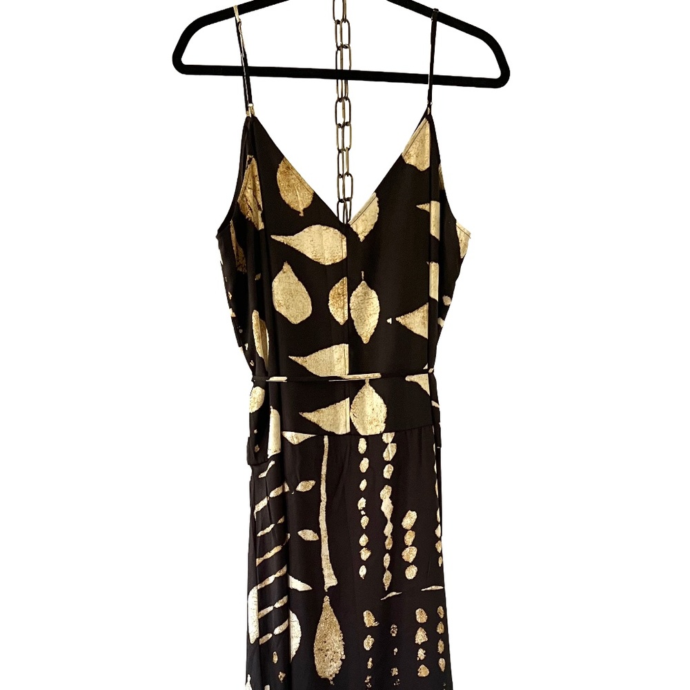 NWT Banana Republic Factory Black Print Maxi Dress with Tie Waist, Size XL